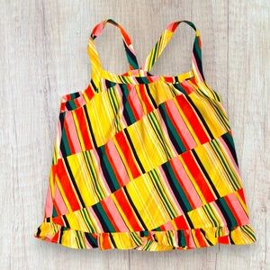 CABI Skip Stripe Ruffle Edge Halter Tank Top 5979 Summer Yellow Orange Size M